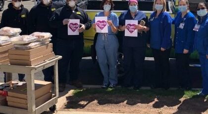 Nurses and Custom Exterior Landscape crew during appreciation lunch