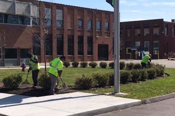 The Custom Exterior Landscape crew running through spring cleanup in Hartford