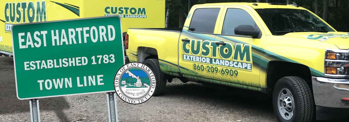 Custom Exterior Landscape Truck and Trailer with the welcome to the City of East Hartford sign and the East Hartford CT seal