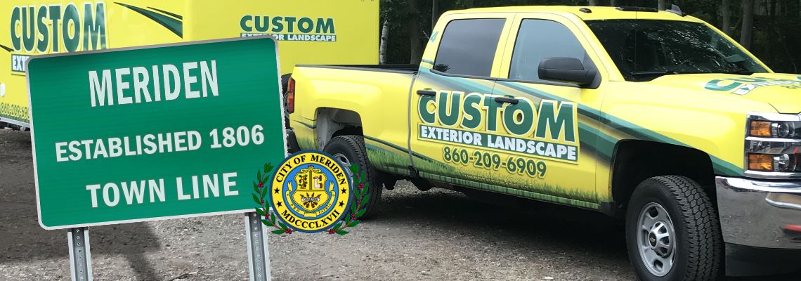 Custom Exterior Landscape Truck and Trailer with the welcome to Meriden sign and the Meriden CT seal