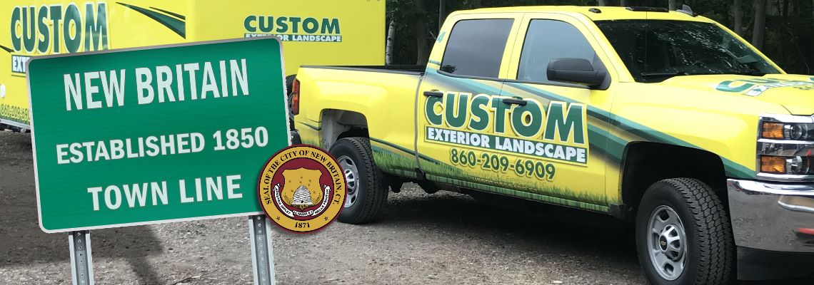 Custom Exterior Landscape Truck and Trailer with the welcome to New Britain sign and the New Britain CT seal