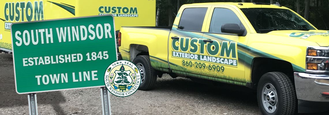 Custom Exterior Landscape Truck and Trailer with the welcome to South Windsor sign and the South Windsor CT seal