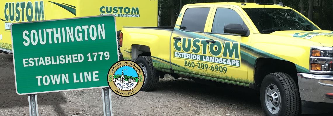 Custom Exterior Landscape Truck and Trailer with the welcome to Southington sign and the Southington CT seal