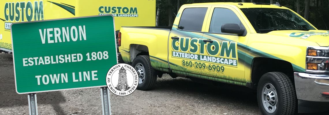 Custom Exterior Landscape Truck and Trailer with the welcome to Vernon sign and the Vernon CT seal