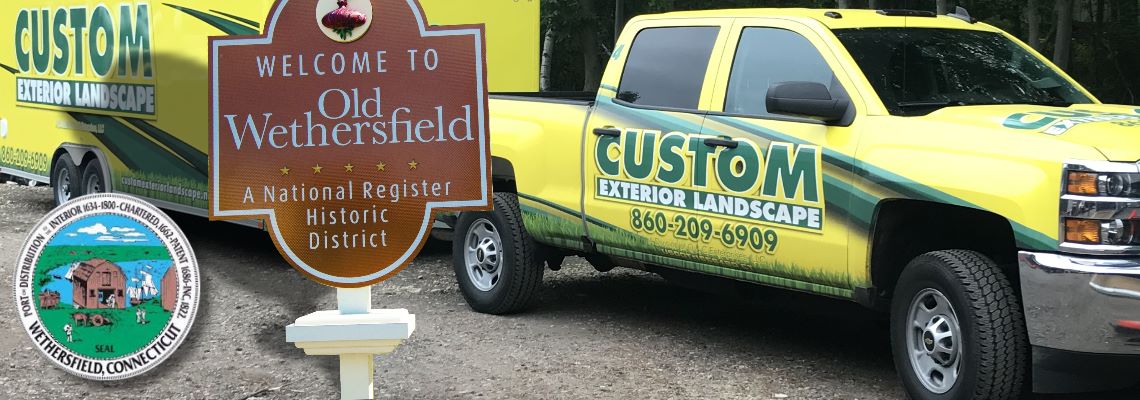 Custom Exterior Landscape Truck and Trailer with the Old Wethersfield sign and Wethersfield, CT town symbol